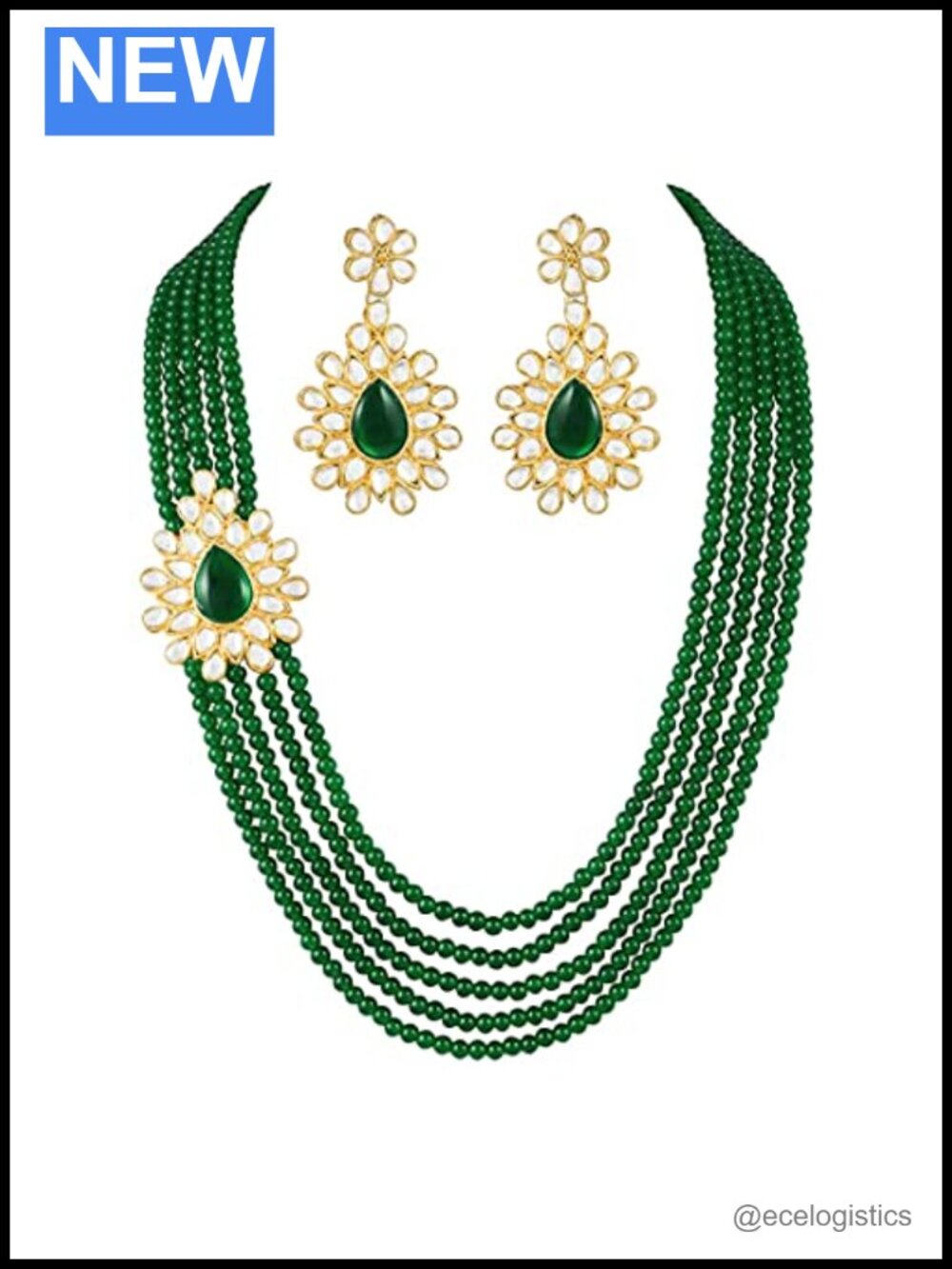 Aheli Multi Strand Beaded Necklace Earrings Set Indian Bollywood Jewelry